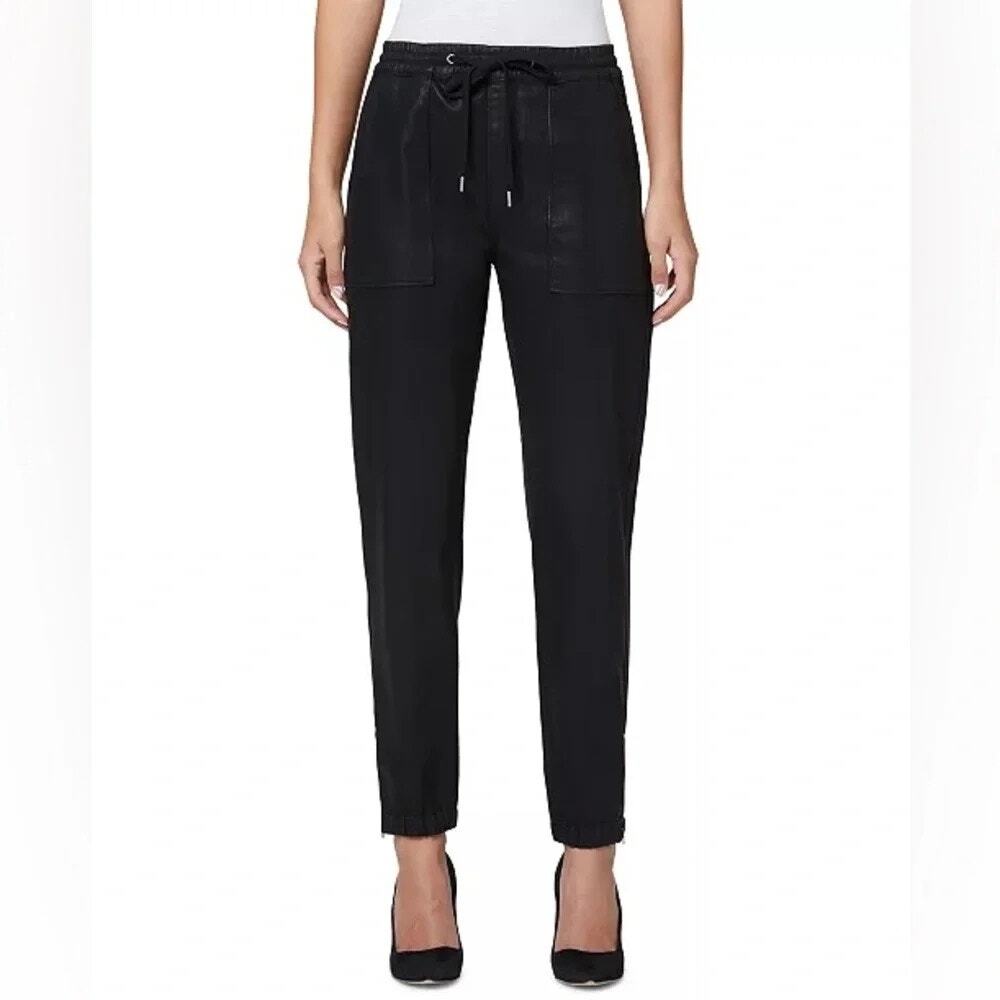 HUDSON Black Coated Zipper-cuff Jogger Faux Leather Utility Pants Women's Large